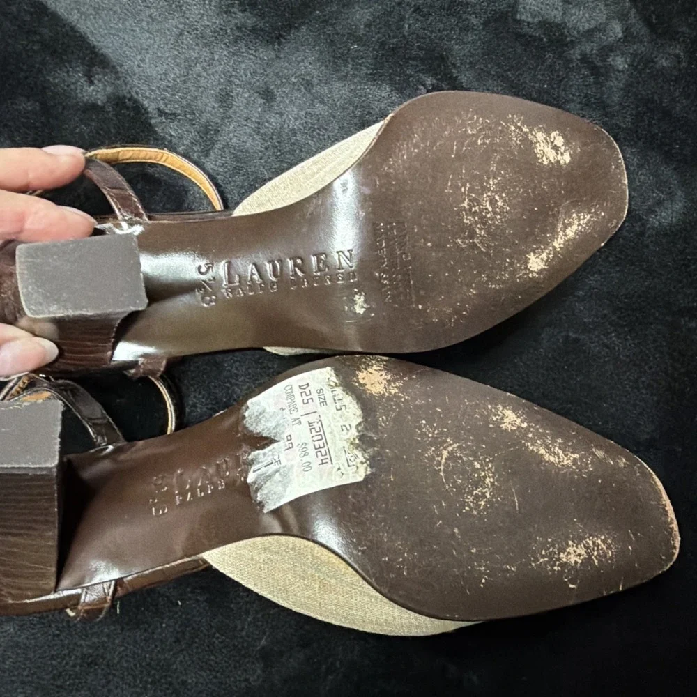 Lauren Ralph Lauren Women's Brown Angle Strap 3' Heels Shoe Size 5.5 Designer
